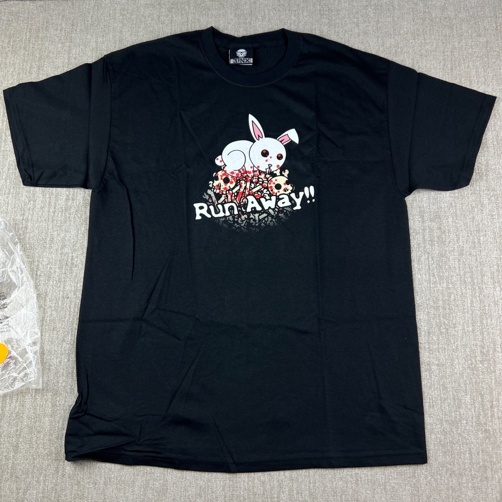 Vintage Monty Python Killer Rabbit JINX T Shirt Mens Large Black Run Away Horror